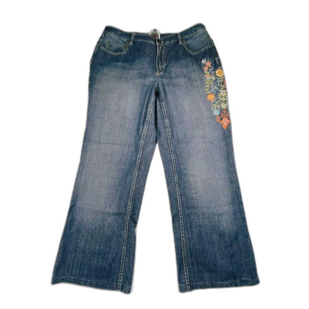 Talbots Woman Jeans 14W Embroidered Floral Stretch Denim Straight Leg Y2K
